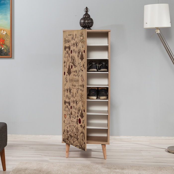 Hanah Home Filinta-731 Zapatero Roble Sonoma 50x135x38 cm Tablero de Partículas Recubierto de Melamina con Tiradores Metálicos y Cuerda